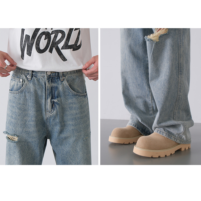 Nouveau Jean Homme Printemps-Été 2026, Coupe Ample, Jambes Droites et Larges, Effet Délavé, Style Américain Vintage Tendance, Pantalon en Denim Polyvalent pour Homme