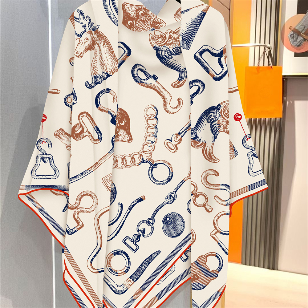 Écharpe d'hiver en soie et cachemire de 135 cm pour femme, châles à motif tête de cheval, écharpes carrées chaudes en pashmina, hijabs de marque, grands bandanas pour femme