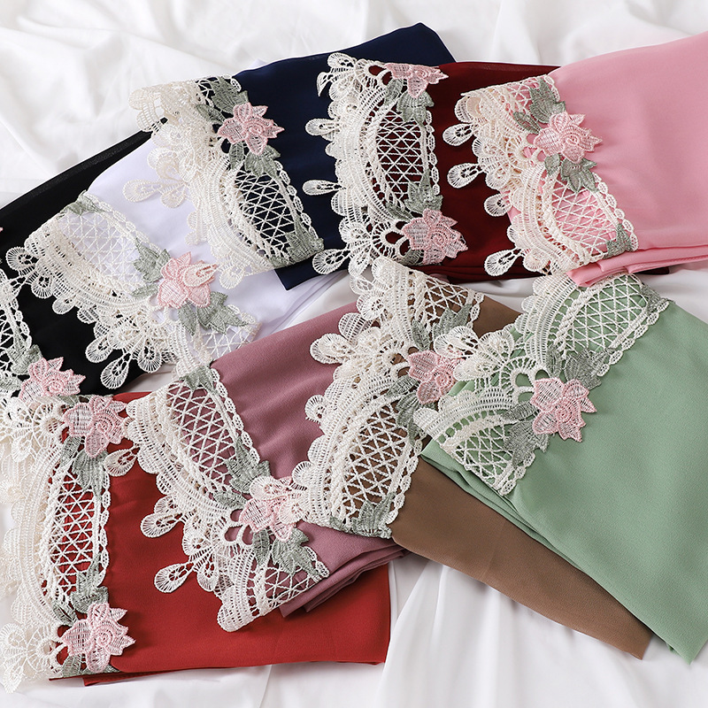 Abaya-Long châle en mousseline de soie perlée pour femme musulmane, hijab haut de gamme, dentelle brodée florale, écharpe ronde pour femme, turban islamique, nouveau, 70x175cm