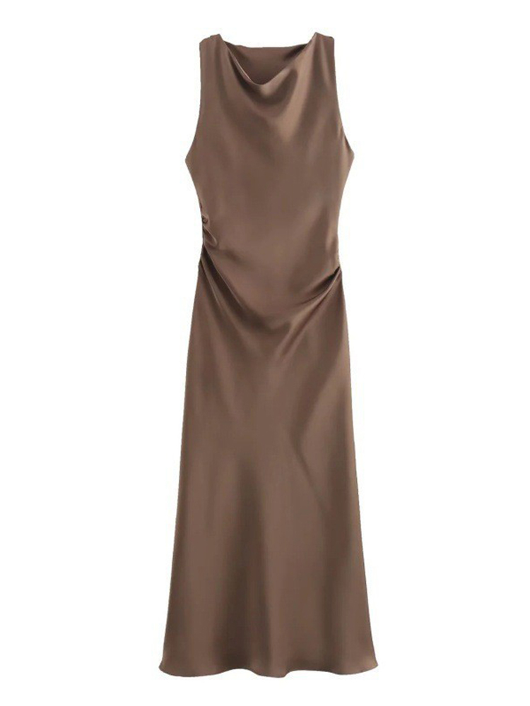 Robe Longue en Satin pour Femme, Tenue Midi Sexy, Élégante, pour Soirée, Été, 2025