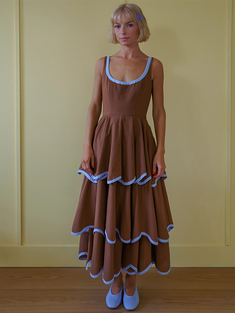 Robe Chic Femme Tendance Col Rond Sans Bretelles Sans Manches à Ourlet Volanté Cascade Nouveauté Été 2026 pour Tenue Quotidienne