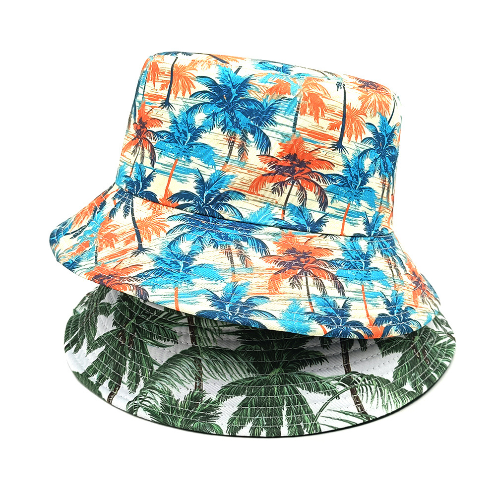 Chapeau Bob Unisexe Imprimé Cocotiers de Plage pour Hommes et Femmes – Protection Solaire Estivale, Tendance, Style Panama, Casquette de Pêcheur