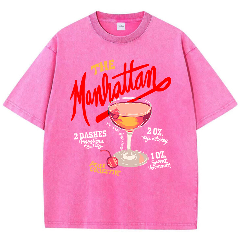 DistMurcia-T-shirt à col rond en coton délavé pour femme, vêtement à la mode, imprimé, Manhattan, None Cocktail