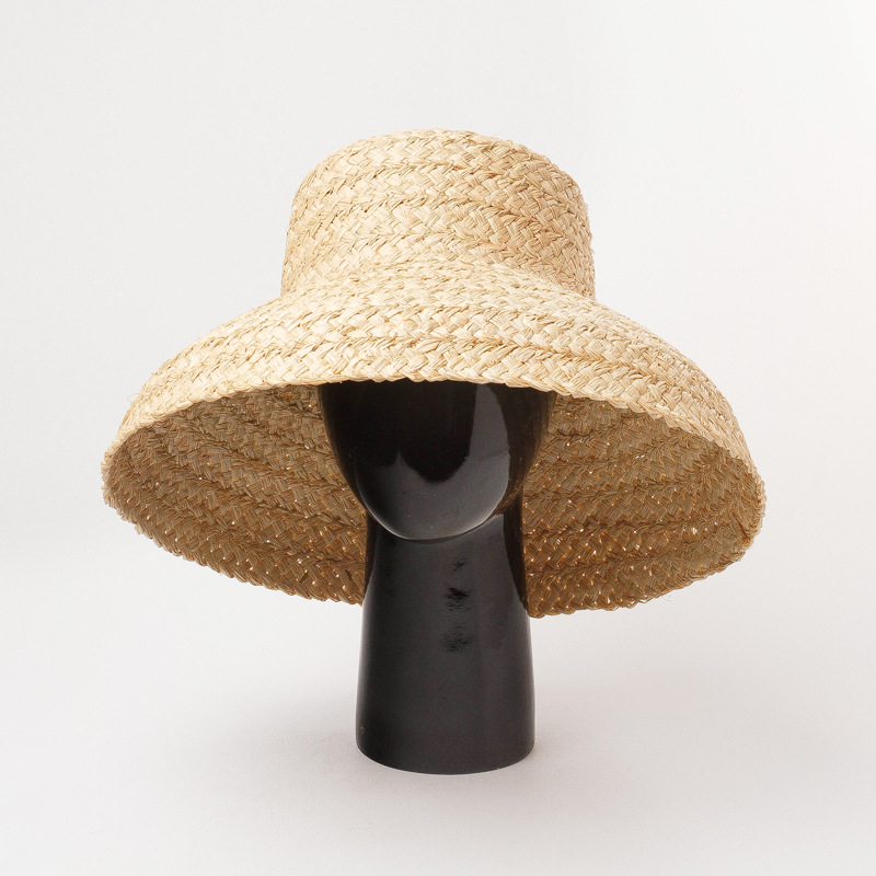 Casquette en raphia à bord large pour femmes, chapeaux de plage de vacances, chapeau de paille à dessus plat, casquette de soleil d'été pour dames, chapeau UV E27, nouvelle mode