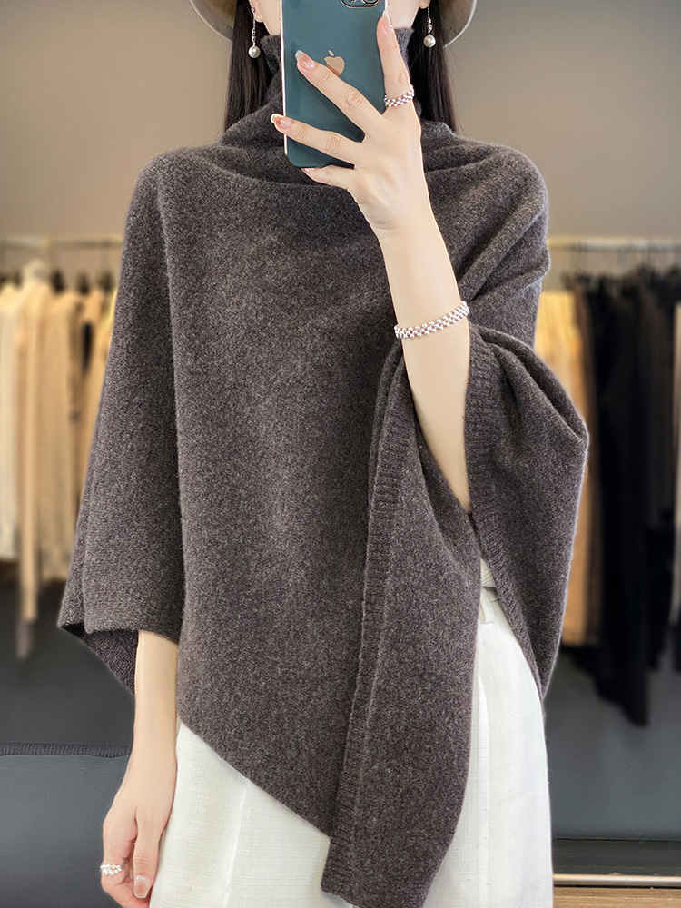 Châle en laine mérinos 100% pour femme, pull à col roulé, doux et chaud, tricoté, style coréen, vêtements féminins, automne-hiver