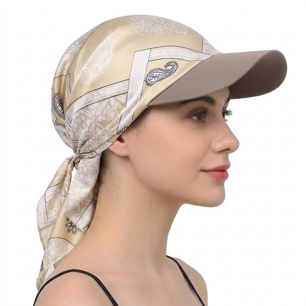 Chapeau de soleil pour femme en satin imprimé avec visière, doux et respirant, style foulard, casquette de baseball pour l'été