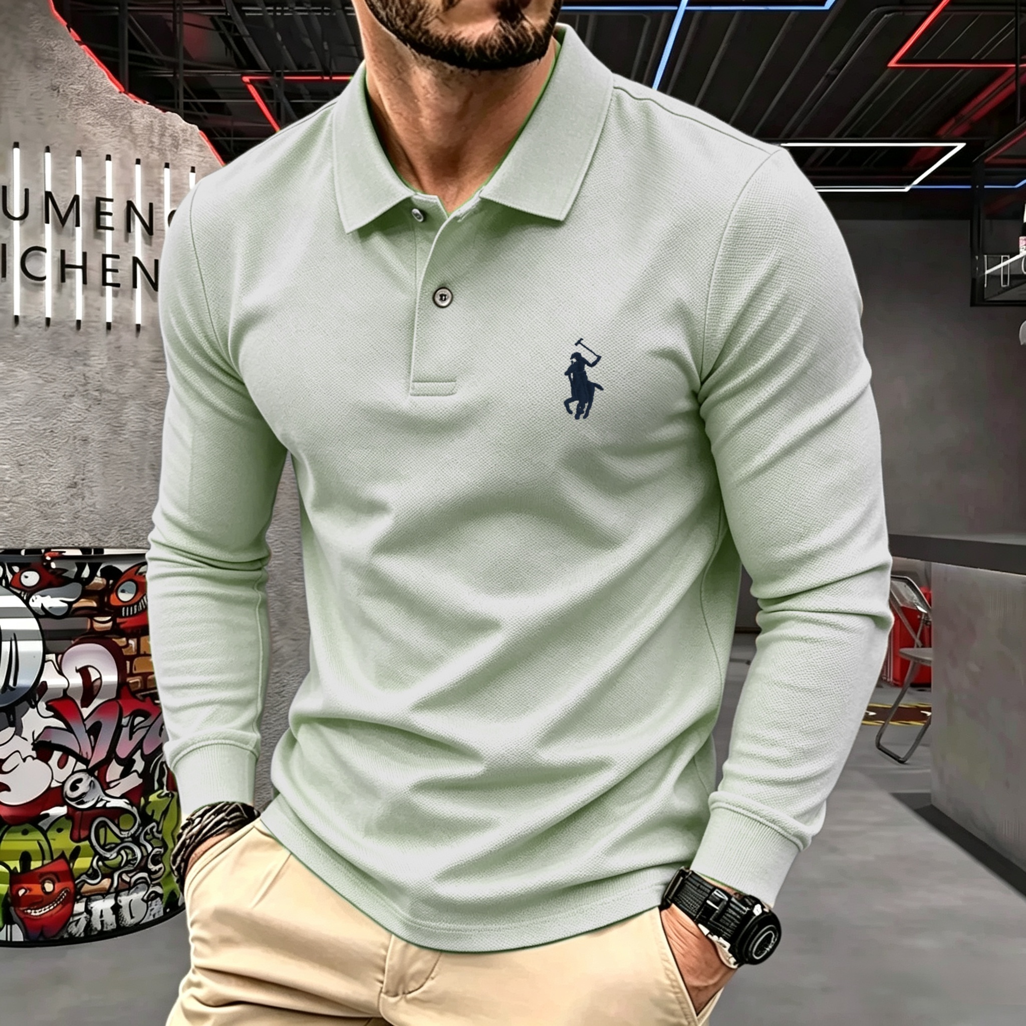 Polo à manches longues pour homme en 100% coton pur, marque haut de gamme, mode automne-hiver, broderie de luxe, haut de golf, t-shirt décontracté.