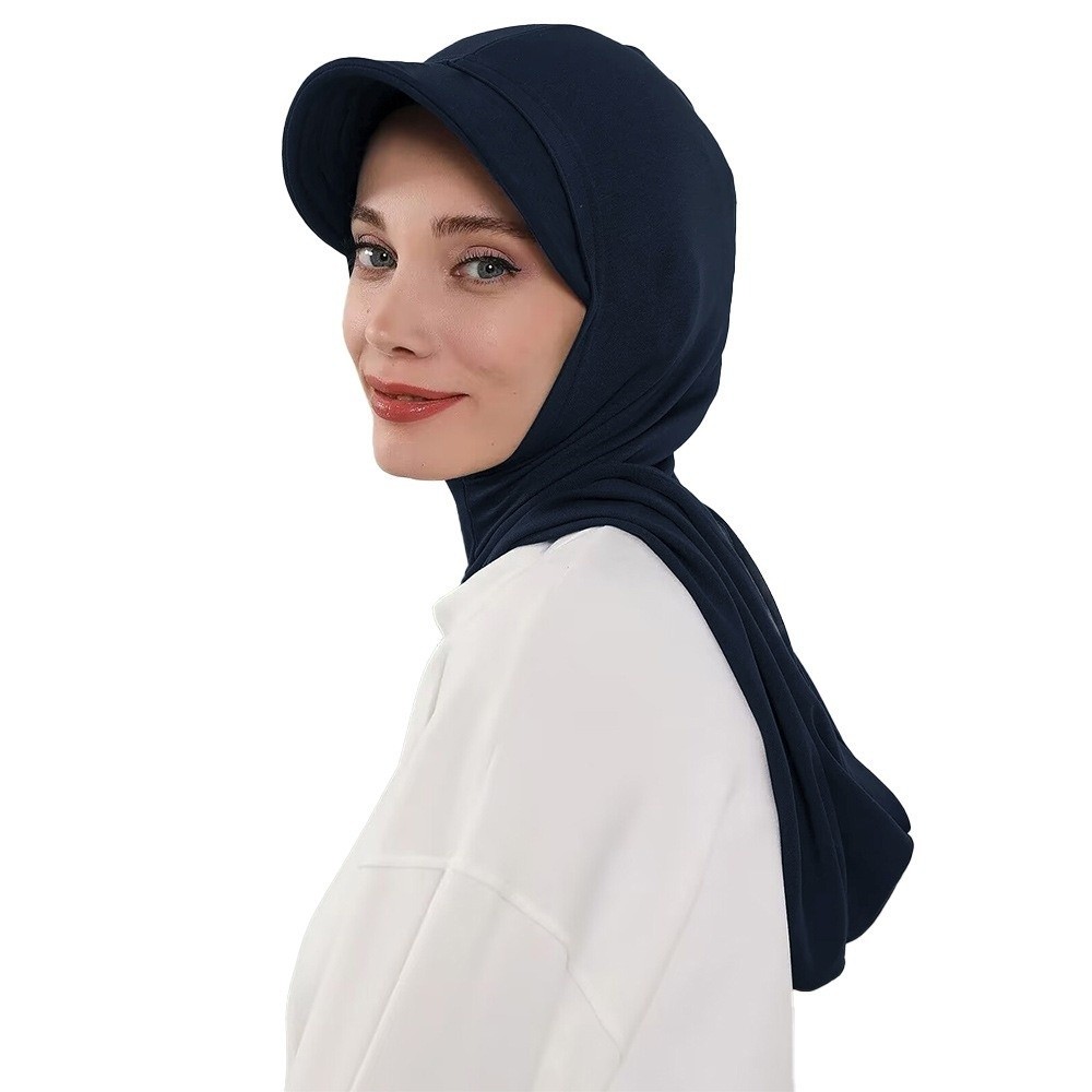 Bonnet Hijab Premium à Couverture Complète, Couleur Unie, Prêt-à-porter, Turban Musulman Double Couche pour Femme