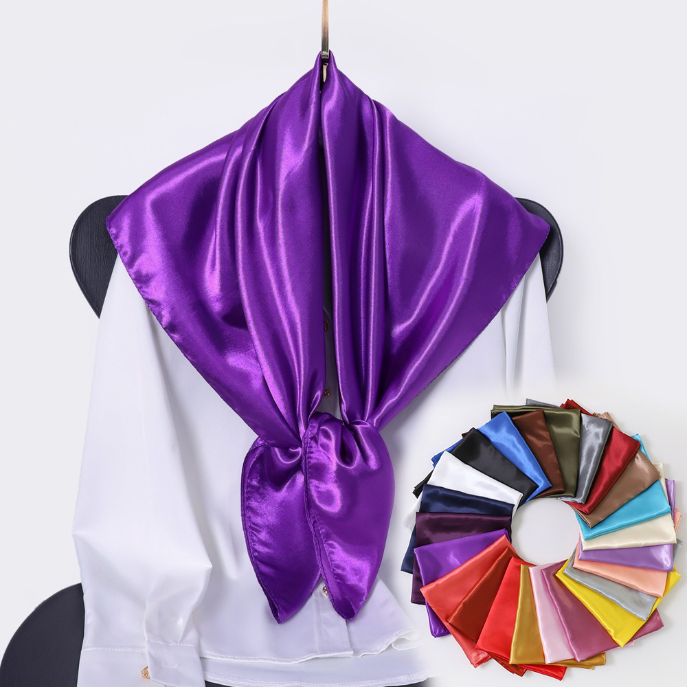 Foulard carré en Satin de soie pour femmes, 90x90cm, mode, couleur unie, Hijab, châle, accessoires pour cheveux