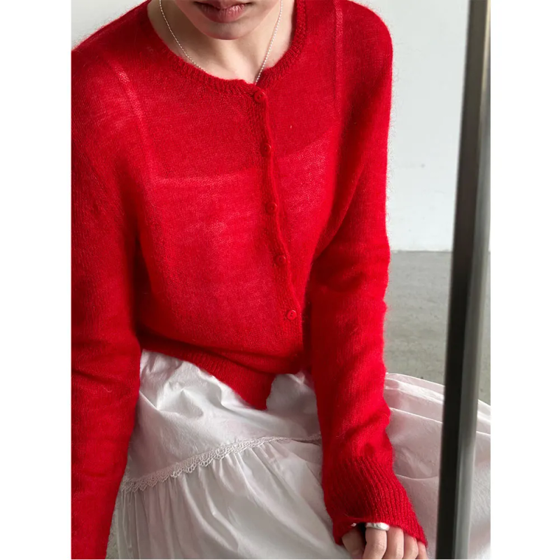 Pull en laine et mohair pour femme 2026 – Cardigan fin tricoté ajouré – Hauts doux pour femme