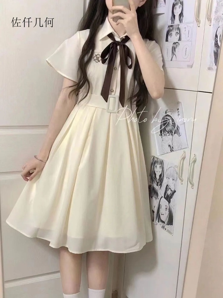 Robe brodée de style universitaire japonais JK pour femme, nouvelle collection été 2025, robes unies pour femme
