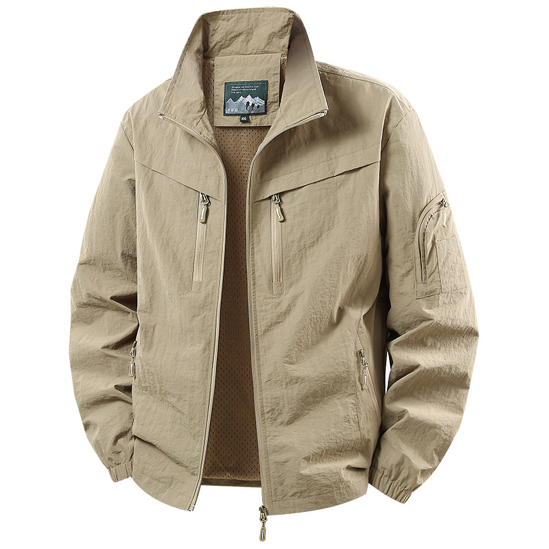 Veste Homme Printemps-Automne Fine pour Extérieur, Pêche, Voyage, Décontractée, Col Montant, Polyvalente, Tendance, Grande Taille, en Polyester