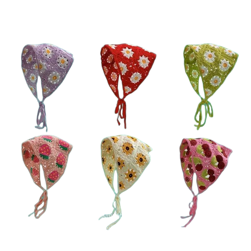 Bandeau pour femmes, accessoires pour cheveux, écharpe triangulaire creuse tricotée au Crochet, à la mode, foulard Floral de Style Girly doux et mignon