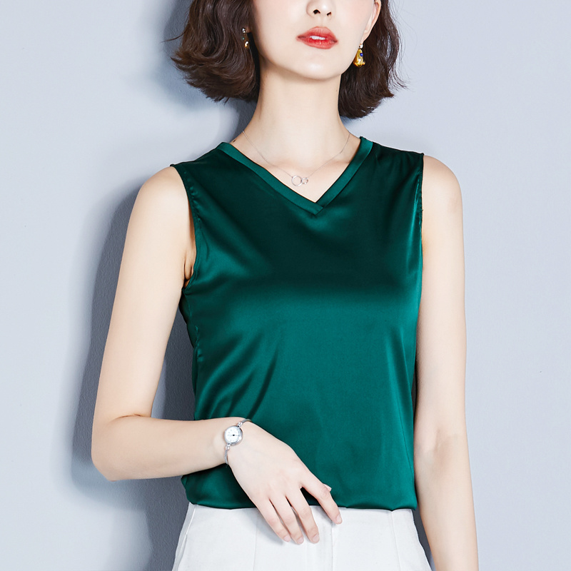 Nouvelle Blouse Sans Manches en Soie Imitée pour Femme, Haut Sexy à Col Halter