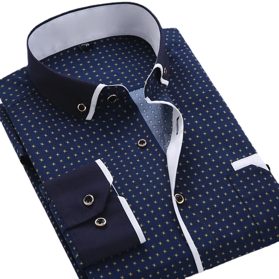 Qualité grande taille 5XL hommes robe chemise nouveauté à manches longues coupe ajustée col boutonné imprimé affaires sociales chemises pour hommes
