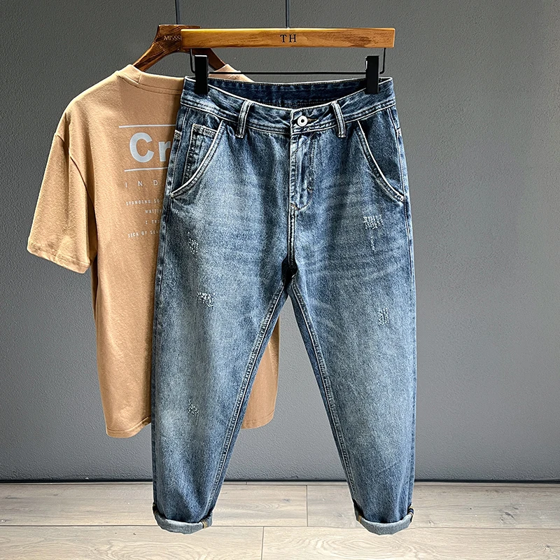 Nouveau Jean effiloché hommes Baggy personnalité conique pantalons décontractés Streetwear Hip Hop Vintage bleu Denim pantalon mâle marque à la mode