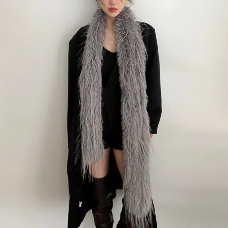 Écharpe en fourrure de vison moelleuse pour femmes et filles, longue bande en peluche à la mode, écharpe chaude, designer coréen, luxe, 216.239., Y2K