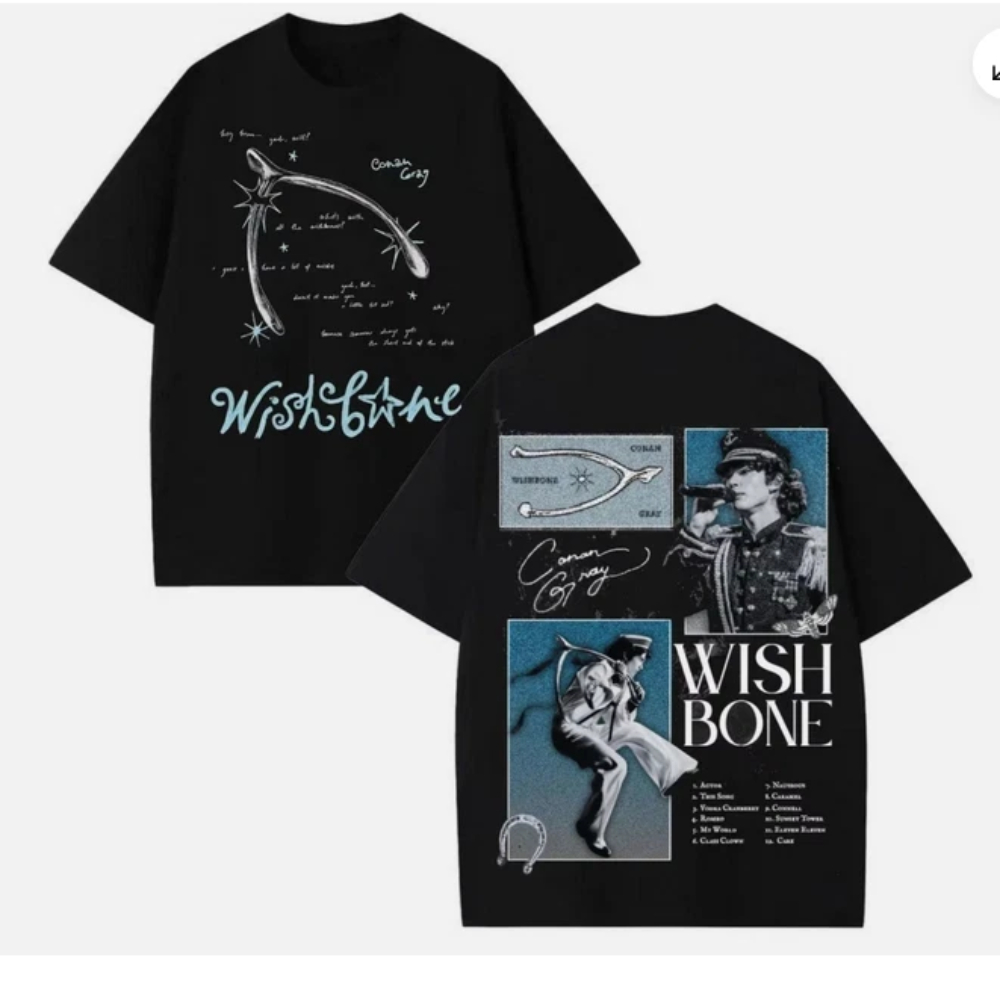T-shirt réversible Conan Gray WishBone 2026 Tour, chemises décontractées amples en pur coton pour couple, streetwear toutes saisons pour hommes