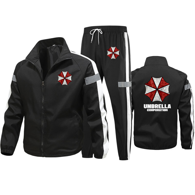 Ensemble de vêtements de sport d'extérieur pour hommes (veste + pantalon de survêtement), parapluie imprimé d'entreprise, survêtement à fermeture éclair, ensemble sweat-shirt de marque pour hommes