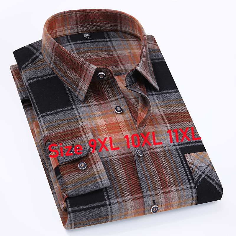 Chemises surdimensionnées en flanelle à carreaux pour hommes, manches longues, en coton, mode décontractée, douce, coupe Standard, 11XL, 10XL, 9XL