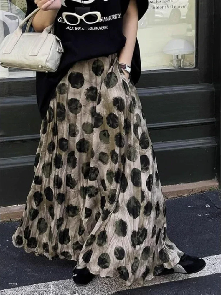 Nouvelle jupe trapèze pour femme printemps 2026, motif vague rouge vintage, taille haute mi-longue style Y2K, Faldas Mujer