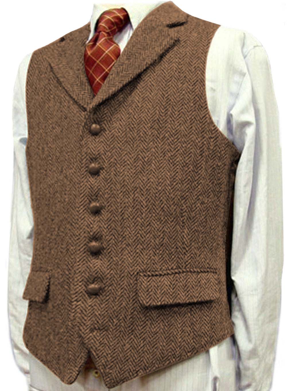 Gilet en laine à chevrons pour homme, col en V, formel, marié d'affaires, mariage, vert/noir/marron/vert/gris