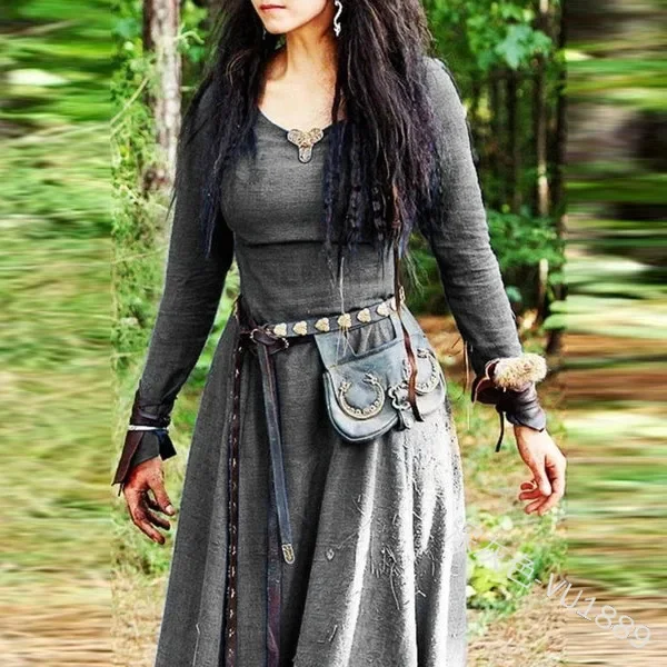 Robe médiévale femmes à manches longues Maxi Robe Vintage fée elfique Robe Renaissance celtique Viking gothique cosplay costumes