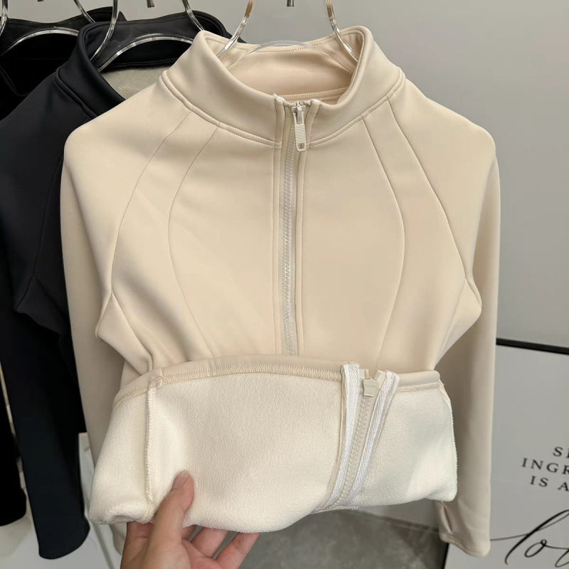 Veste de sport pour femme doublée polaire, col montant thermique, idéale pour le yoga, la course, le cyclisme, la gym et l'entraînement – Collection Automne Hiver