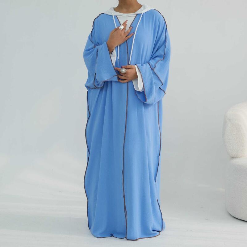 Nouvelle Abaya ouverte pour femmes musulmanes avec capuche, manches longues, cardigan ample en dentelle, robe longue, tenue islamique modeste