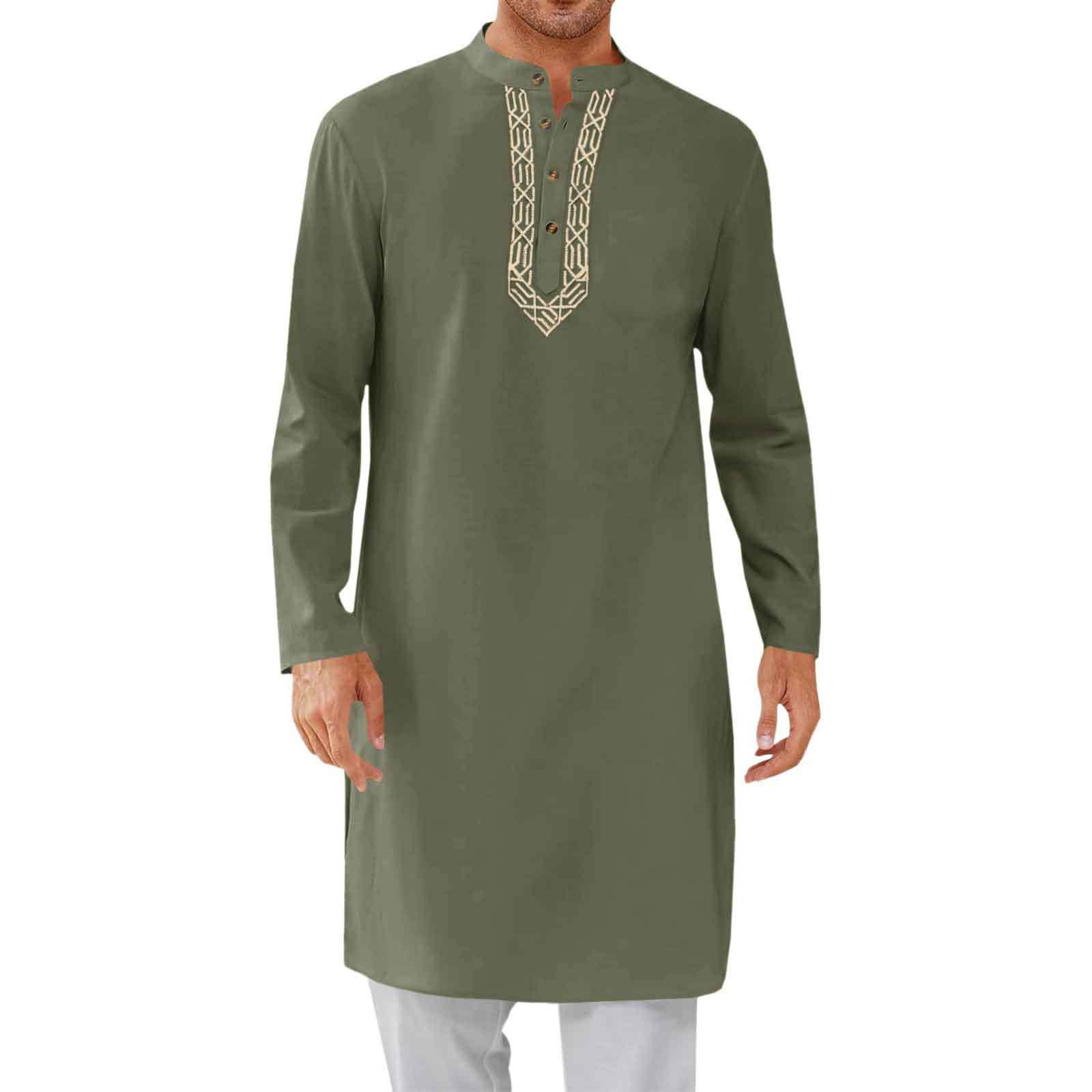 Robe musulmane brodée pour hommes, chemises longues et amples, caftan de prière du Ramadan, tenue pakistanaise, Robe traditionnelle pour hommes, nouvelle collection 2025