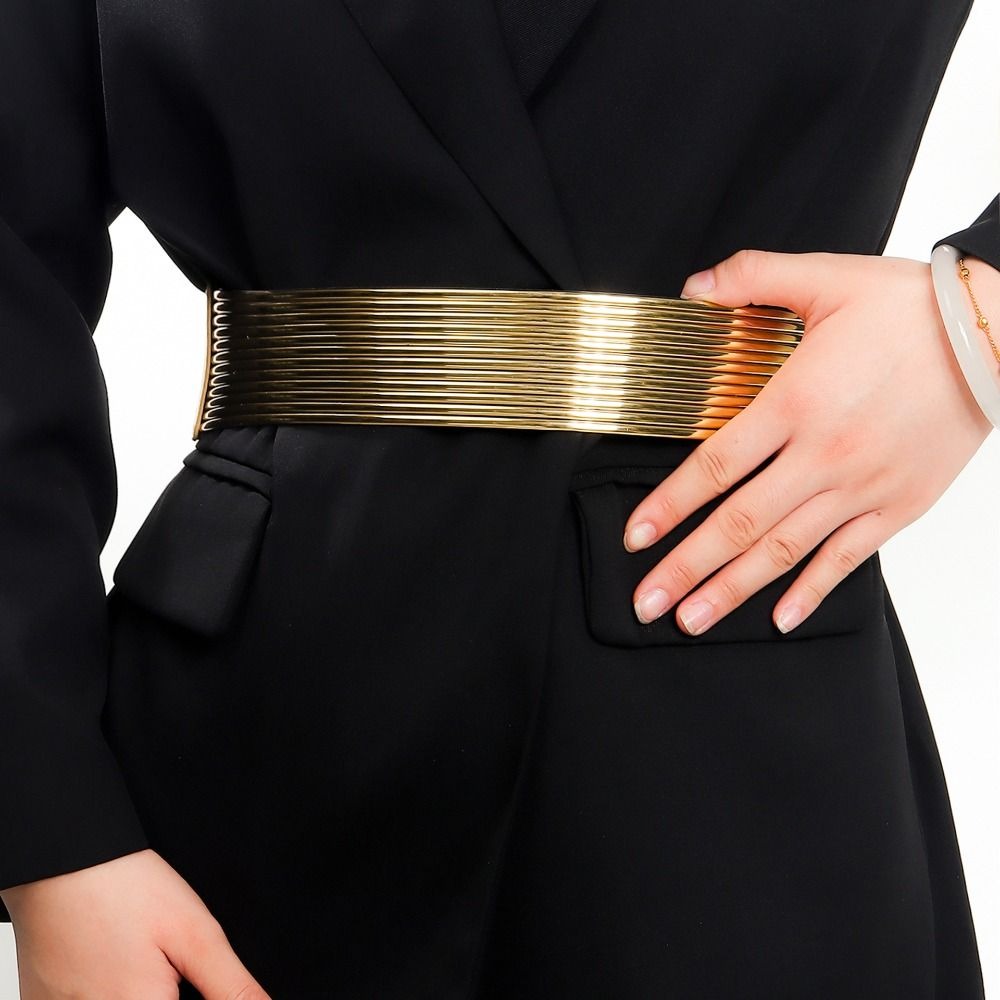 Ceinture de taille dorée pour femme, élastique, large, serrée, brillante, haute qualité