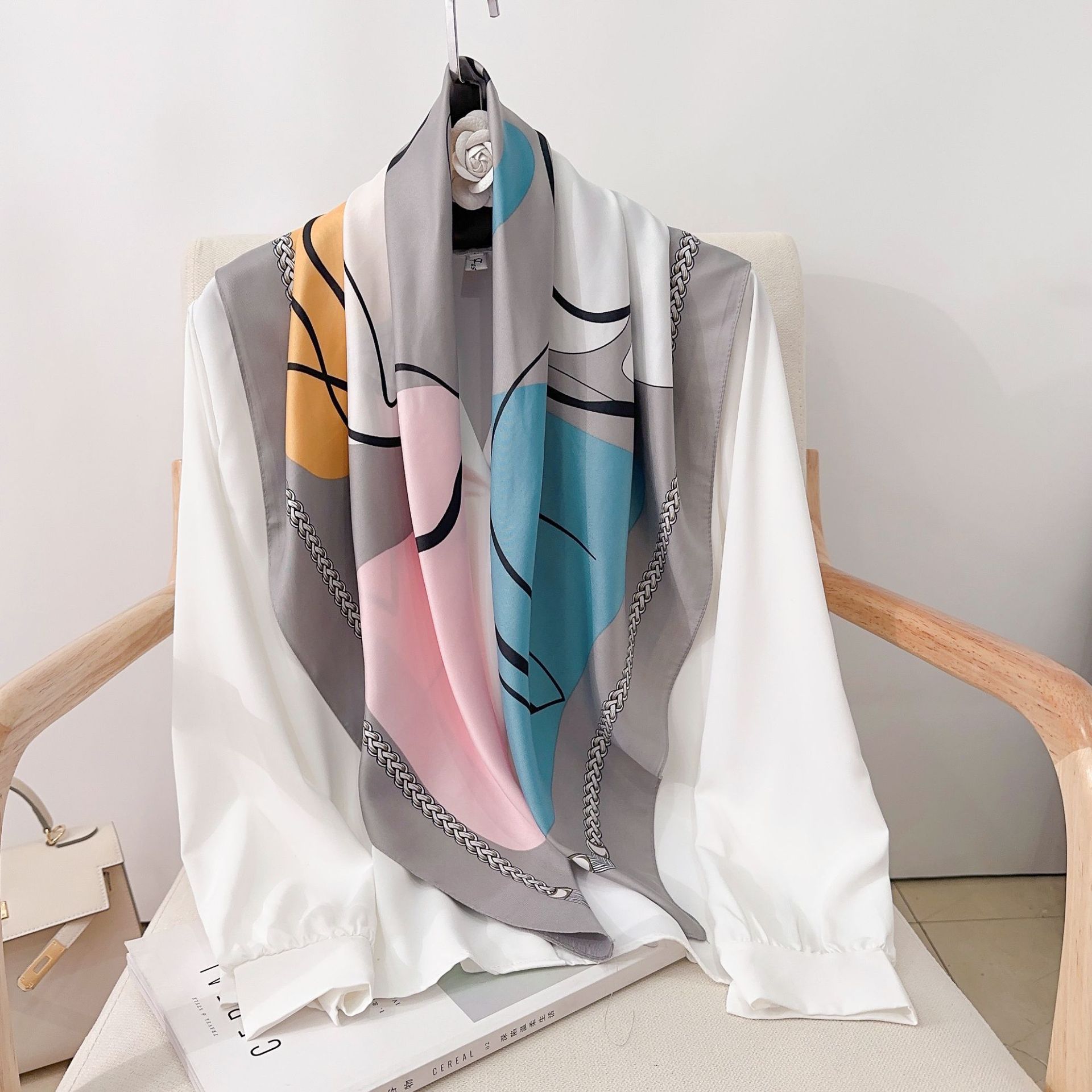 Foulard carré en sergé pour femmes, châle imprimé, enveloppes de la présidence féminine, foulard pour les cheveux, bandana pour les mains, foulards pour la tête, hijab, crème solaire de plage, 90cm