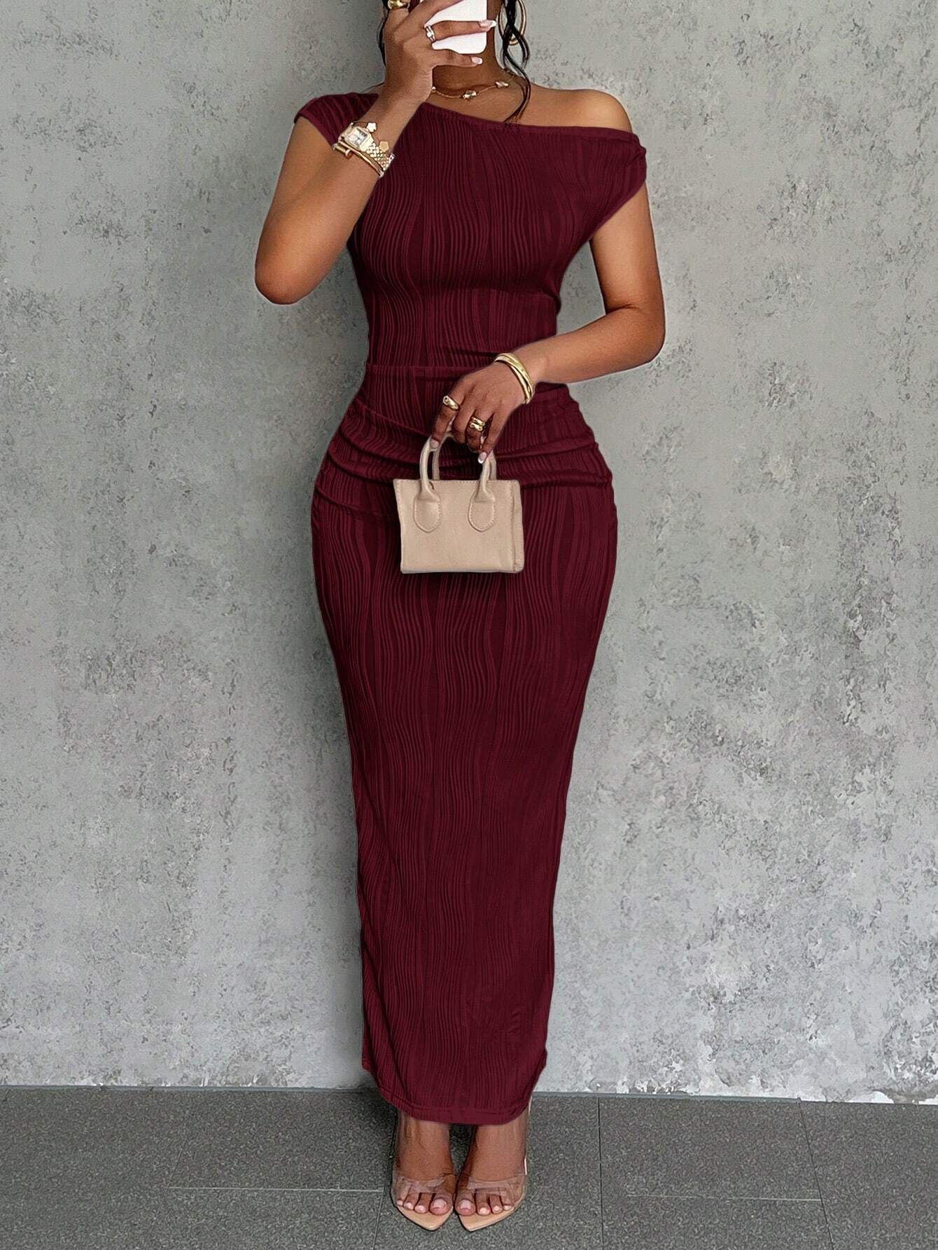 Robe longue élégante pour femmes, froncée, épaules dénudées, moulante, Maxi, tenue élégante pour rendez-vous, soirée, événements et célébrations