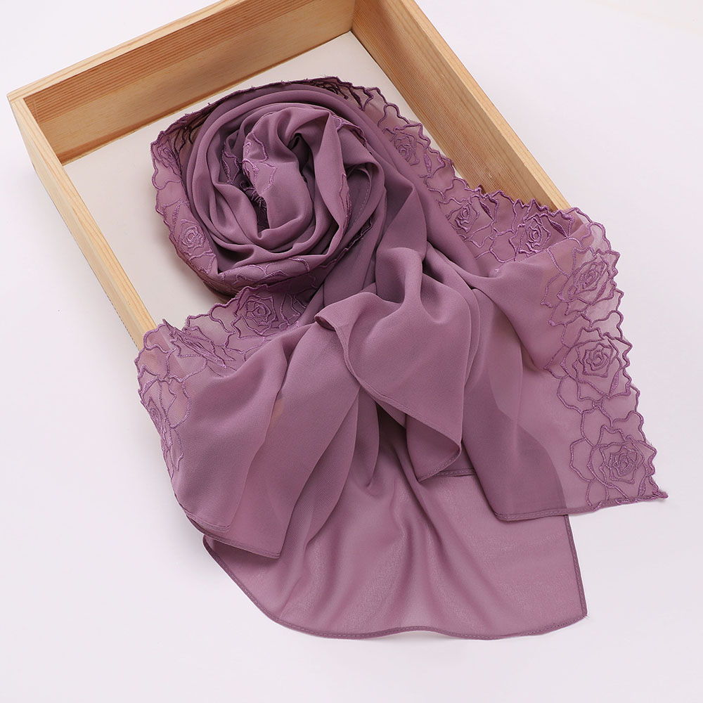 Nouveau hijab en mousseline brodé de roses florales, foulard musulman pour femmes, couvre-chef malaisien, luxe islamique, Ramadan, Eid, 70×180CM