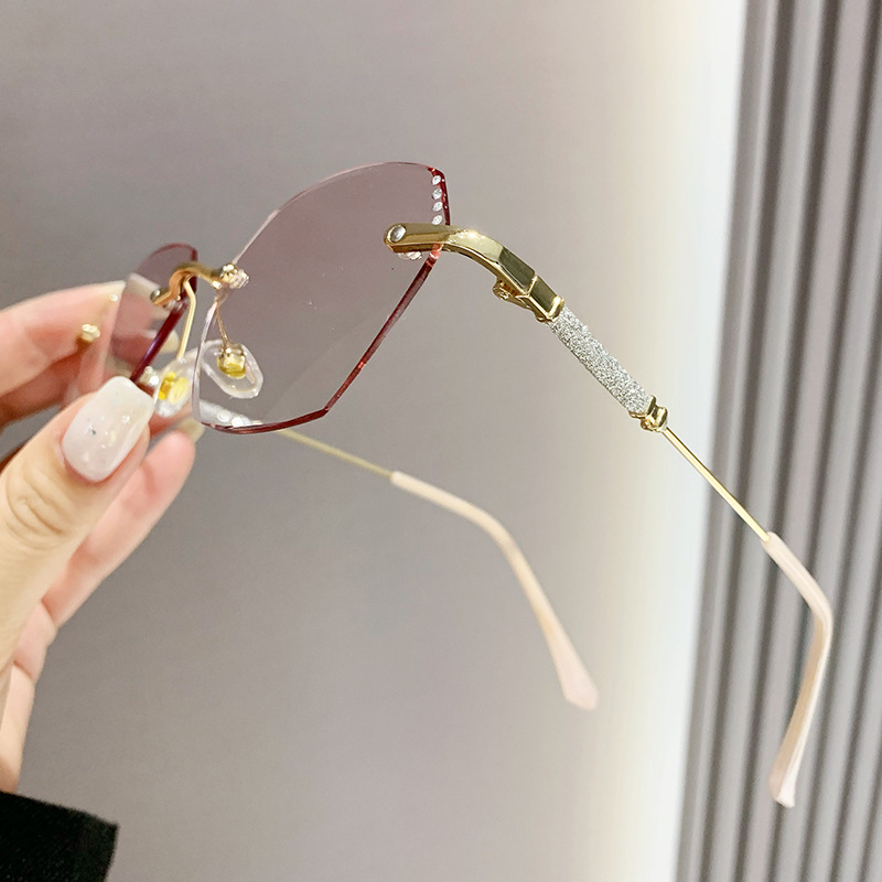 Lunettes de Lecture Sans Monture Rose de Luxe pour Femme, Monture Carrée, Coupe Diamant, Presbytie, Anti-bleu, Vue de Loin