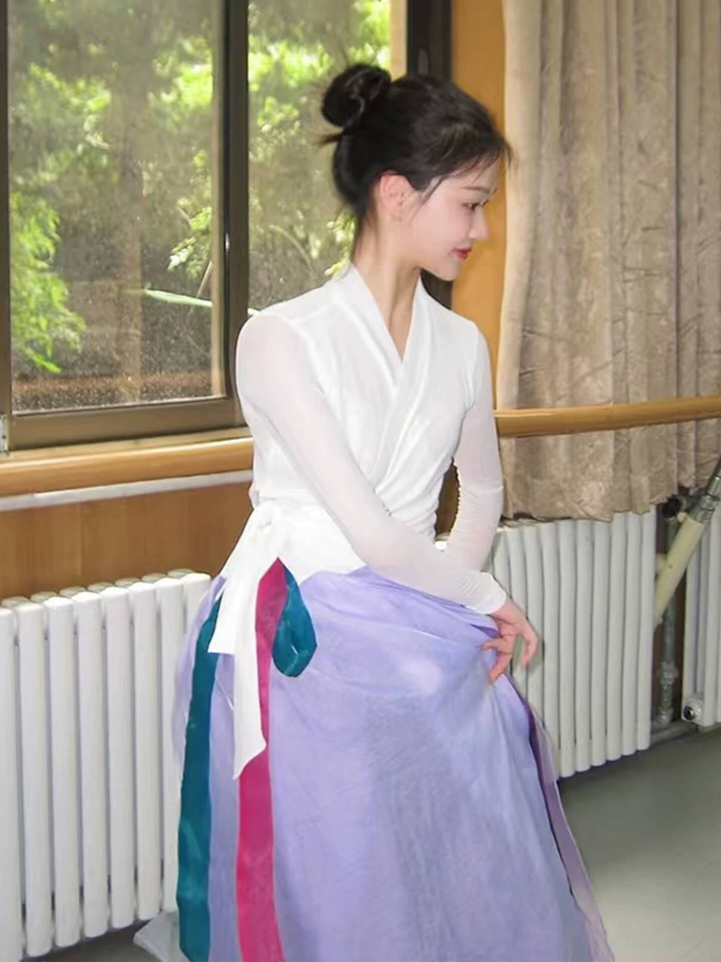 Tenue de danse classique coréenne pour femme : haut à nouer, jupe ample, ensemble de costume de performance de danse folklorique style Hanbok