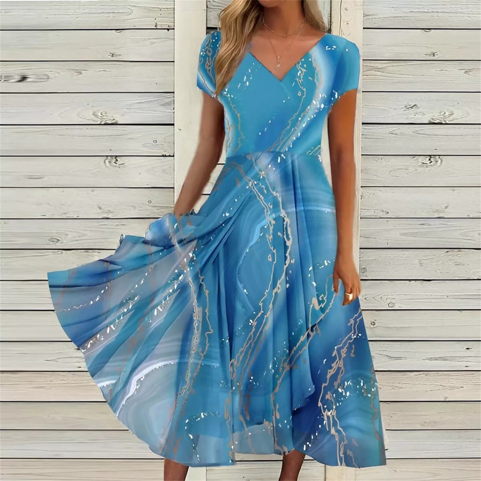 Robe longue en mousseline de soie pour femmes, imprimé, manches courtes, col en v, Patchwork, grande taille, fluide, tenue de soirée, 5XL