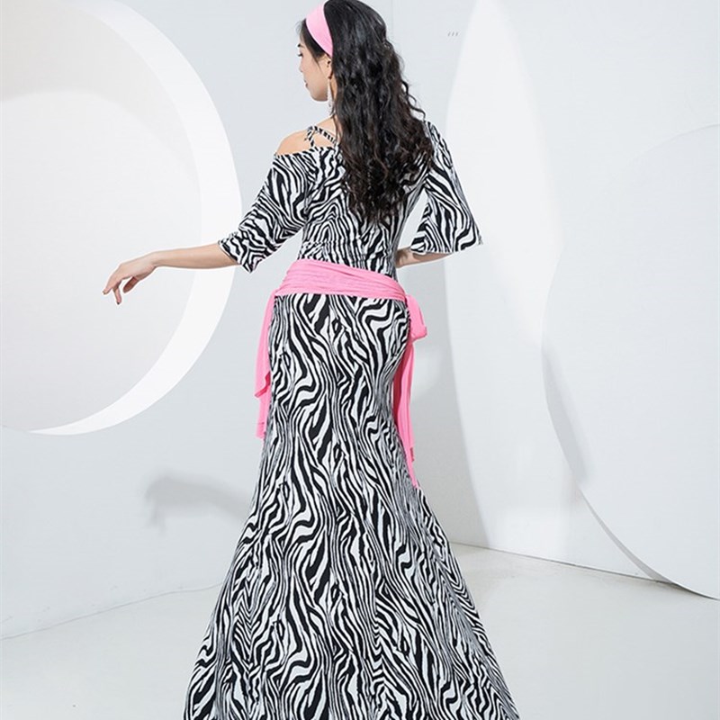 Robe Baladi Épicée Égyptienne à Imprimé Léopard, Costume de brevdu Ventre Sexy, Fendue sur le Côté, avec Ceinture, 4 Pièces