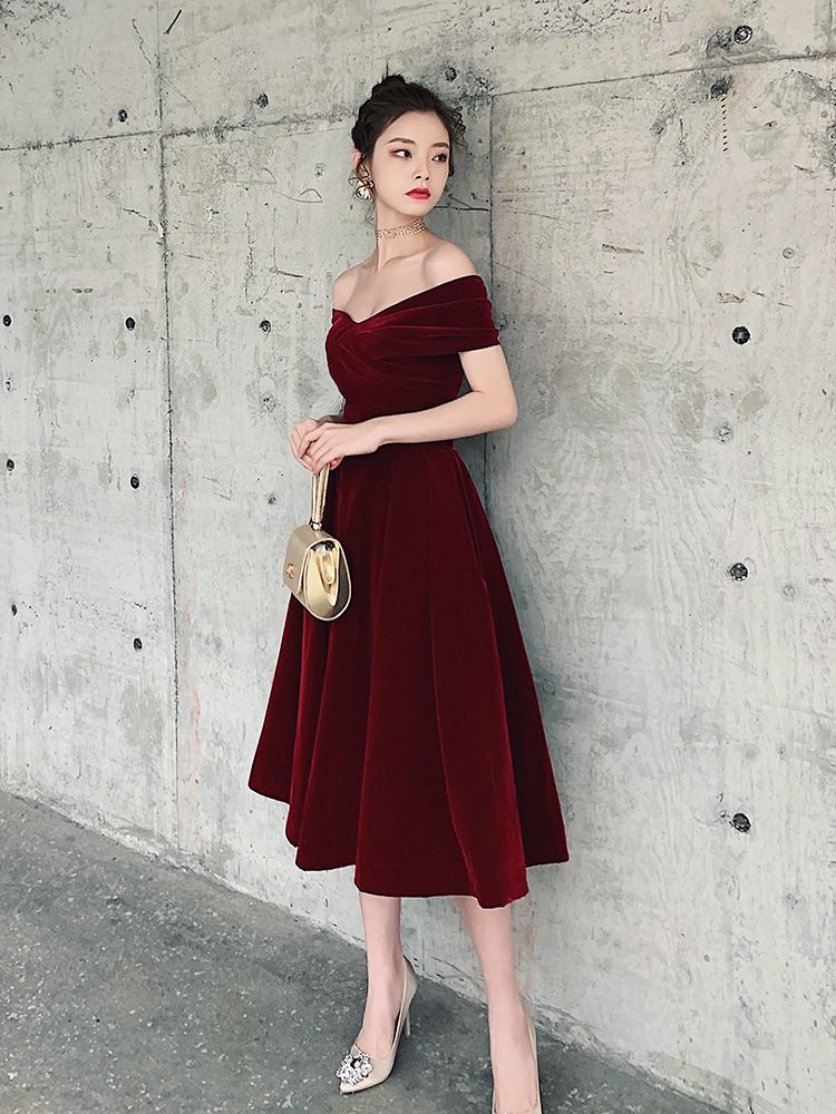 Robe de soirée en velours à manches courtes, robe de RhA-ligne, Cheongsam, élégante, bordeaux, une initiée