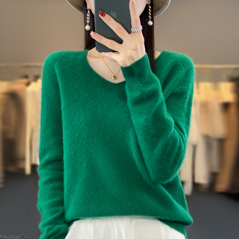 Pull en cachemire 100% pure laine pour femme, col en v, haut en tricot décontracté, manteau pour femme, mode coréenne, automne et hiver