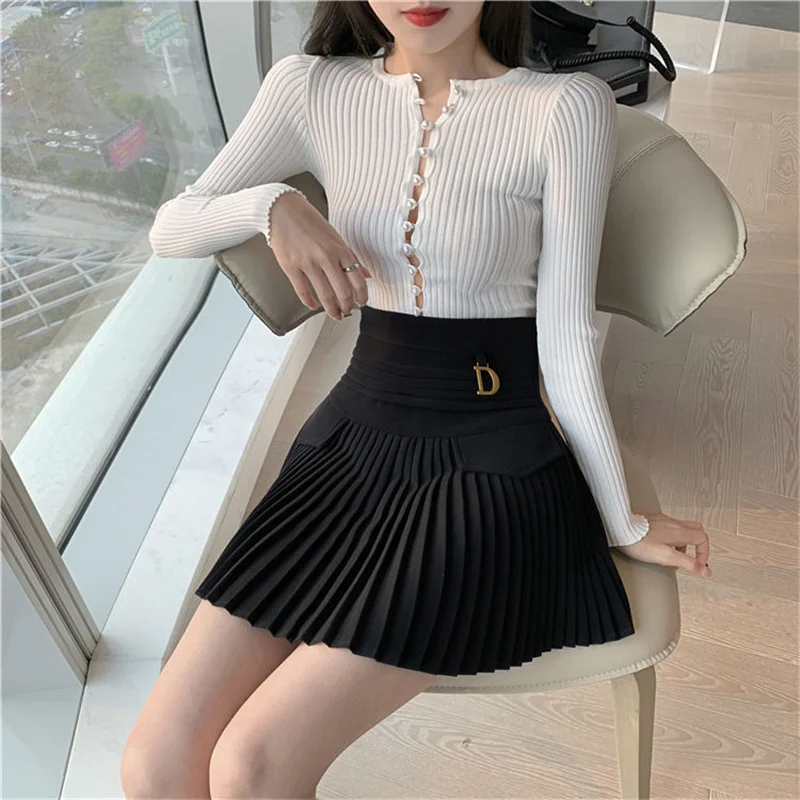 Jupe plissée blanche femmes taille haute jupe patineuse femme coréenne a-ligne haute couture jupe courte décontractée femmes bas