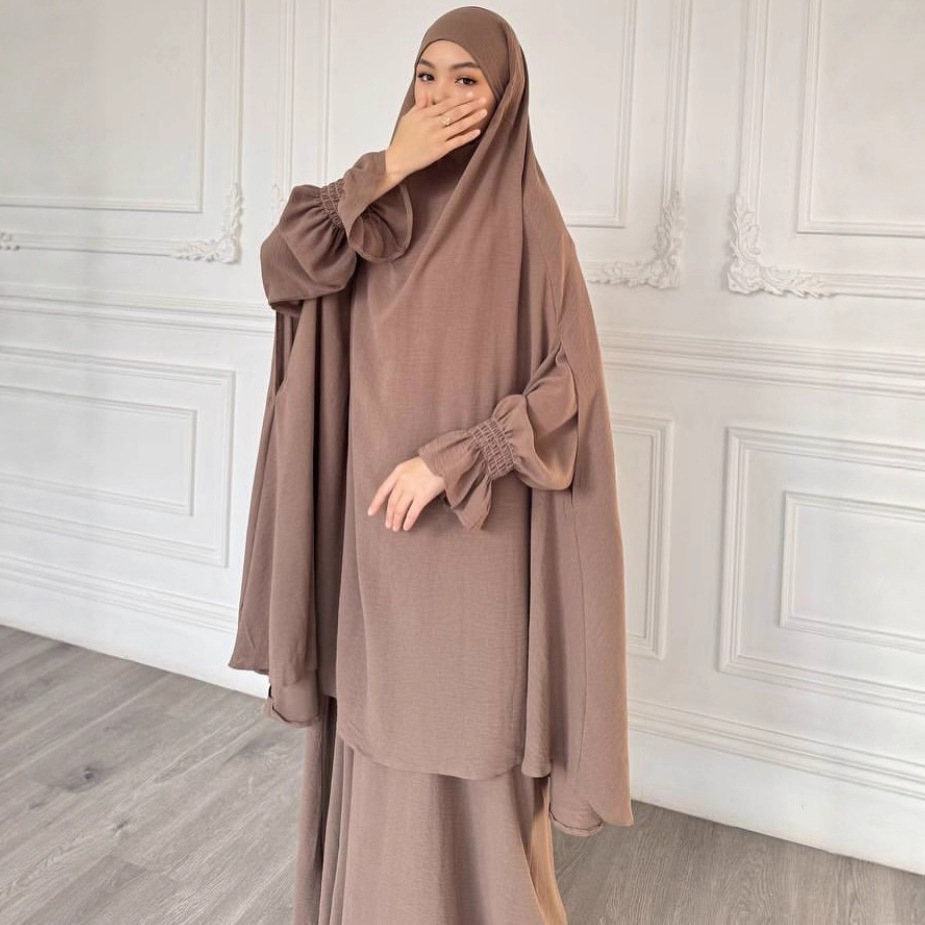Femmes musulmanes Khimar Robe longue ensemble 2 pièces Jalabiya Robe dubaï Abaya couverture complète vêtement de prière Eid Djellaba Ramadan caftan Burka
