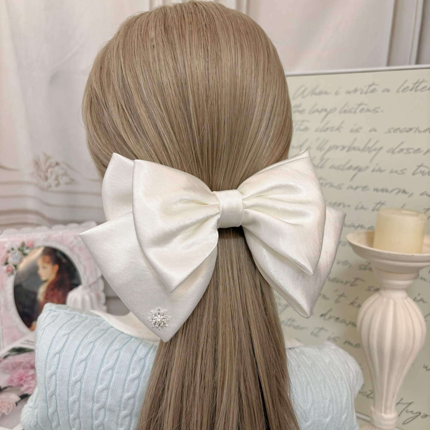 Élégante Pince à Cheveux en Satin avec Grand Nœud, Clip à Ressort, Accessoire Cheveux Blanc pour Femme, Coiffe Style Princesse