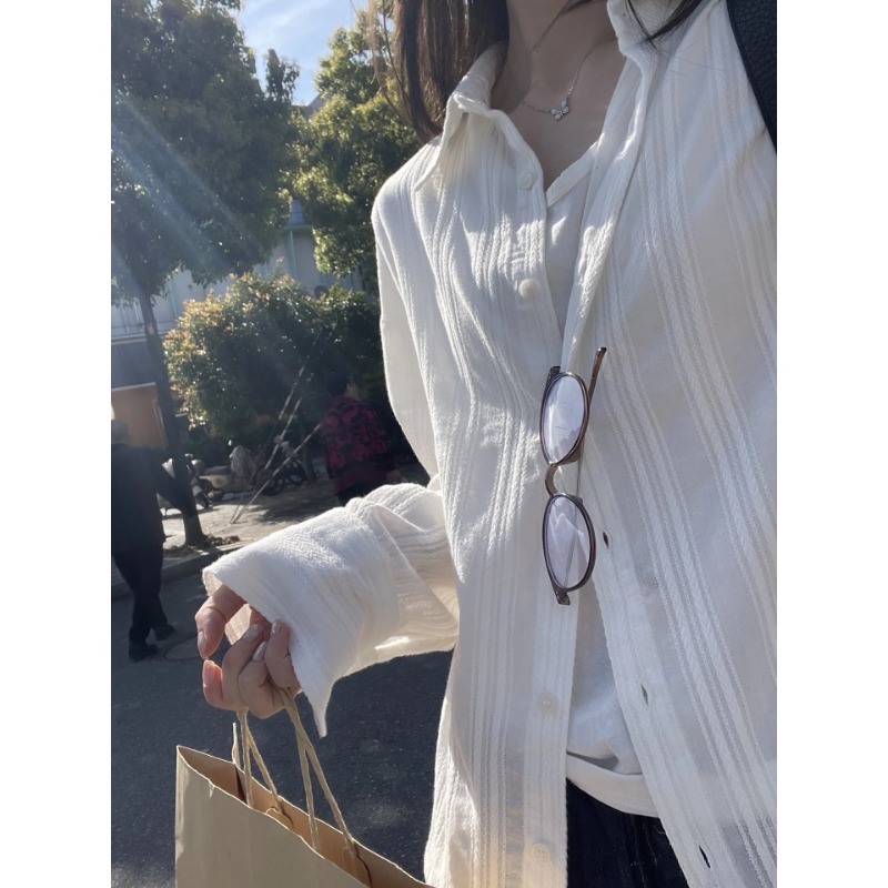 Chemise Femme à Rayures Blanches, Style Décontracté, Printemps-Automne, Design Tendance INS, Blouse à Boutons, Haut à Manches Longues, Vêtement Décontracté