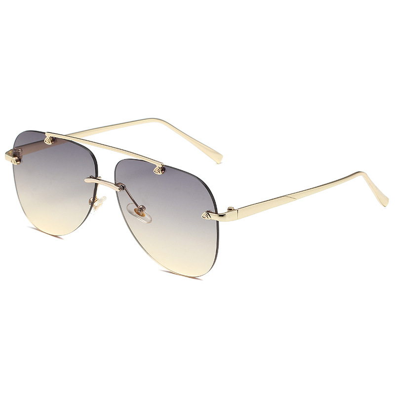 Lunettes de soleil ovales en alliage sans monture pour hommes et femmes, lunettes de soleil dégradées vintage, pilote d'aviation, nuances en métal, noir, marron, marque