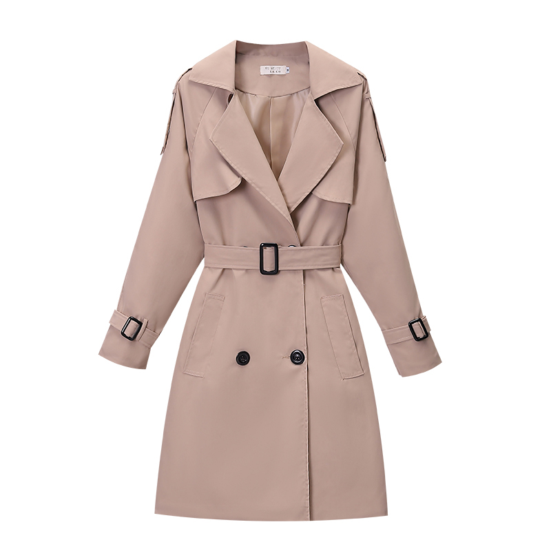 Kaki Double boutonnage femmes coupe-vent printemps/été coréen mince col rabattu dames vêtements d'extérieur grande taille Trench-Coat décontracté