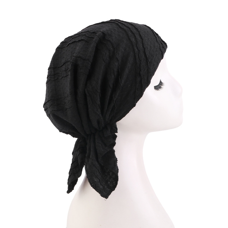 Nouveaux turbans en coton froissé de couleur unie pour femmes, chapeaux hijab musulmans élastiques, foulards à longue queue, bonnets chimio, bandanas pour le cancer