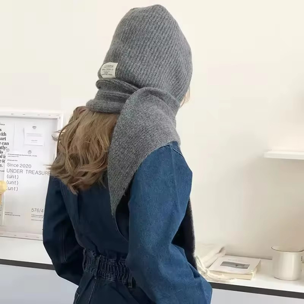 Écharpe à capuche en tricot pour femmes, bonnet-balaclava chaud d'hiver, écharpe 2 en 1, cache-oreilles coupe-vent, couvre-tête tendance pour l'extérieur