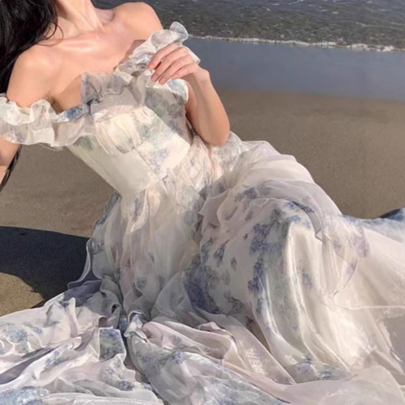 Robes d'été à volants pour femmes, style coréen, robe longue à bretelles pour vacances à la plage, nouvelle collection féerique 2026