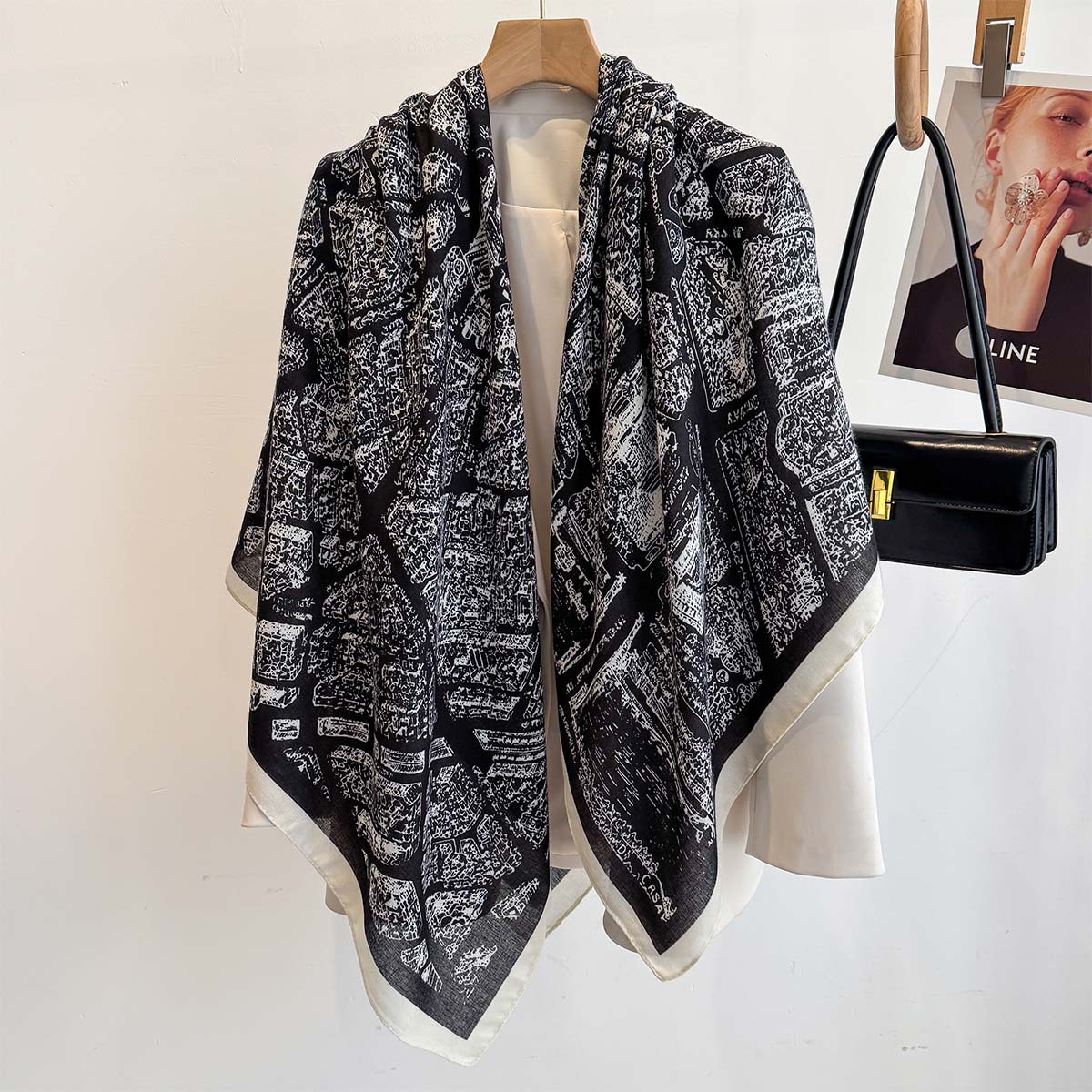 Grand foulard carré de 130 cm pour femme, imprimé de luxe, châle rétro, écharpe chaude élégante, hijab, paréo de plage, foulard de tête